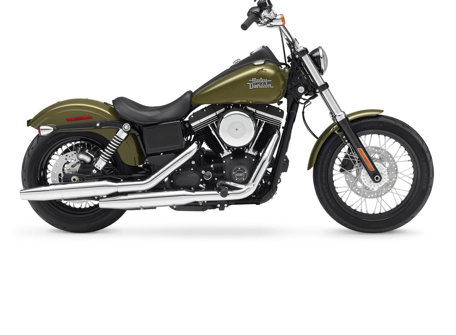 Bullet slip-on mufflers on Harley Dyna Motorcycle
