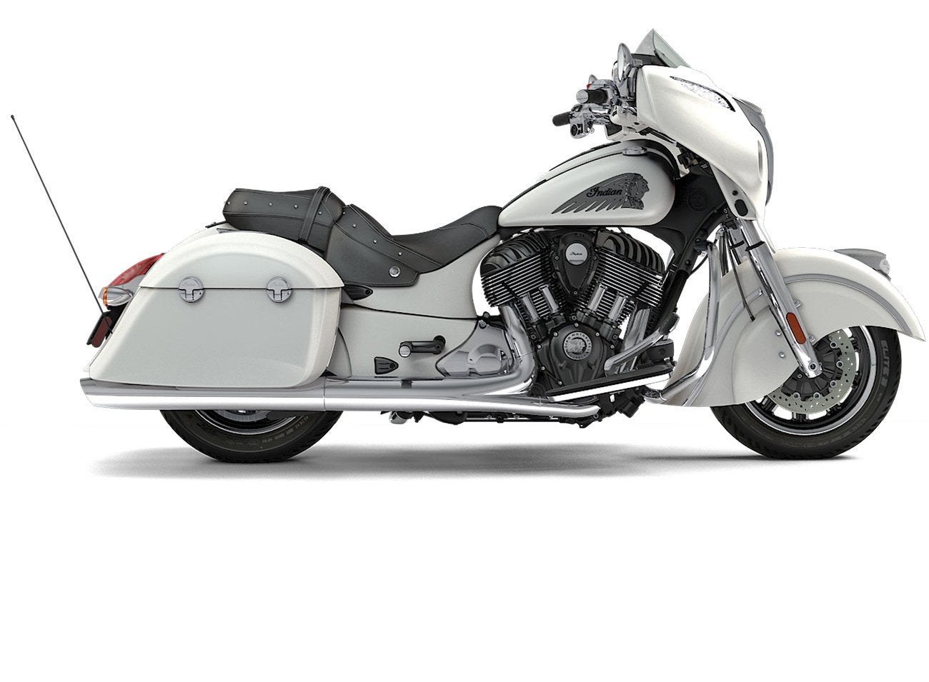 Bomber Slip-on mufflers and Powerflex header pipe on Indian Touring bike